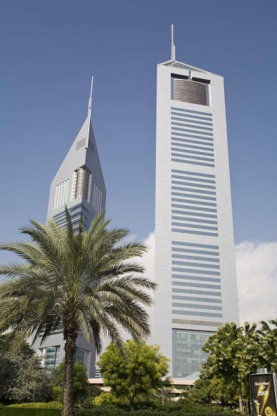 UAE, Dubai View of Jumeirah Emirates Towers